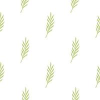 Isolated floral seamless pattern with simple style green leaves branches silhouettes on white background. vector