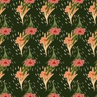 patrón sin costuras con flores silvestres de dibujo a mano sobre fondo verde. plantilla floral rosa vectorial en estilo garabato. suave textura botánica de verano. vector