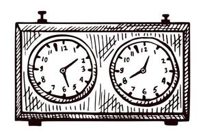 Chess clock sketch isolated. Retro watch for chess game in hand drawn style. vector