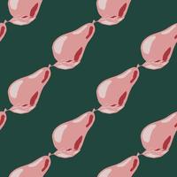 Cartoon seamless pattern with pink doodle pear ornament. Dark turquoise background. vector