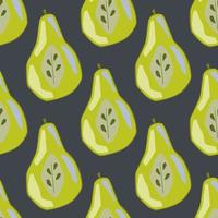 Creative seamless pattern with bright green pear silhouettes. Dark navy blue background. vector