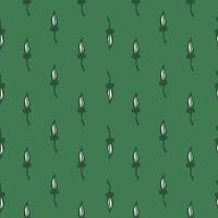 Little leaves silhouettes seamless pattern in abstract style. Green background. Hand drawn style backdrop. vector