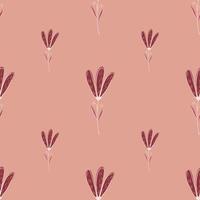 Minimalistic seamless pattern with simple flower elements. Pink light background. Plant print. vector