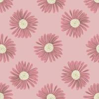 Bloom seamless pattern in pale pink tones with hand drawn decorative daisy flower bud silhouettes. Botanic backdrop. vector