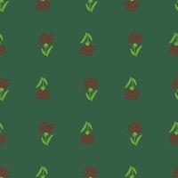 patrón de garabato sin costuras con adorno de diente de león de color rojo. ilustraciones botánicas con fondo verde. vector