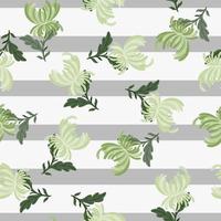 Natural seamless pattern with green abstract chrysanthemum flowers print. Striped background. vector