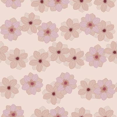 Hand drawn ditsy seamless pattern with cute random anemone bud flower shapes. Pink pastel colors.