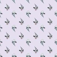 Pastel tones seamless pattern with little iris flower ornament. Light background. Botanic backdrop. vector