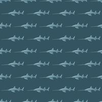 Saw shark seamless pattern in scandinavian style. Marine animals background. Vector illustration for children funny textile.