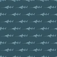 Saw shark seamless pattern in scandinavian style. Marine animals background. Vector illustration for children funny textile.