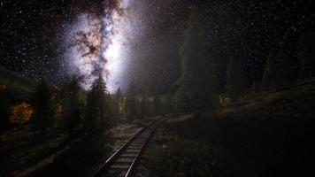 The milky way above the railway and forest video