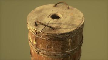 Old used rusted wooden bucket video