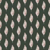 Simple leaf ornament seamless pattern. Botanic print in pastel tones on dark background. vector