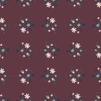 Flora seamless doodle pattern with simple flowers ornament on pale purple background. vector