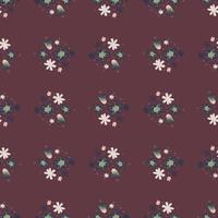 Flora seamless doodle pattern with simple flowers ornament on pale purple background. vector