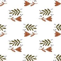 Isolated seamless pattern with simple botanic elements. White background. Leaf branches and flower backdrop. vector