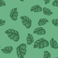 Minimalistic style seamless exotic foliage seamless pattern with random monstera shapes. Green palette artwork. vector