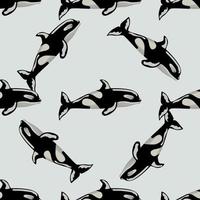 Seamless pattern Orca on gray background. Template of cartoon character of ocean for children. vector