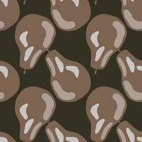 Abstract seamless pale pattern with beige pear silhouettes. Brown dark background. vector