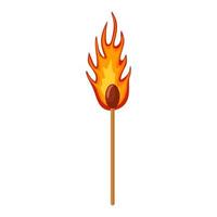 Burning match stick isolated on white background. Match icon in flat design. vector