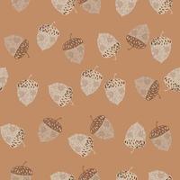 Beige palette seamless pattern with acorn ornament. Grey nature ornament. Decorative artwork. vector