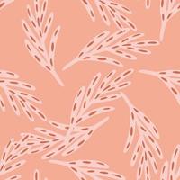 Seamless random abstract print with doodle leaf branches ornament. Pink background. Hand drawn ornament. vector