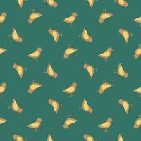 Abstract animal seamless pattern with yellow birds ornament. Turquoise background. vector