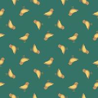 Abstract animal seamless pattern with yellow birds ornament. Turquoise background. vector