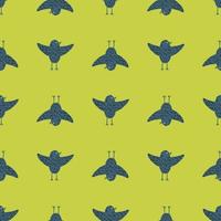 Contrast seamless pattern with flying birds navy blue silhouettes. Green background. vector