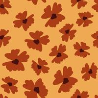 Autumn tones seamless pattern with brown random flowers buds elements print. Beige pastel background. vector