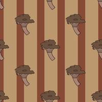 Decorative autumn seamless pattern with brown cantharellus cibarius mushroom print. Striped background. vector