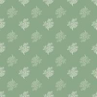 Vintage floral seamless pattern with simple tree silhouettes shapes. Green pale background. Nature print. vector