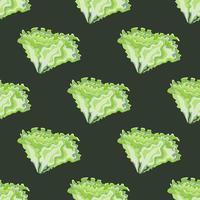 Seamless pattern Batavia salad on dark gray background. Simple ornament with lettuce. vector