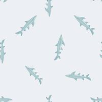 Lemon shark seamless pattern in scandinavian style. Marine animals background. Vector illustration for children funny textile.