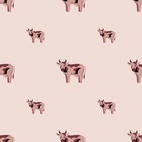 Seamless pattern cow on pink background. Texture of farm animals for any purpose. vector