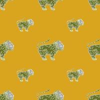 Green and grey colored lion elements seamless pattern. Simple childish doodle design. Orange background. vector