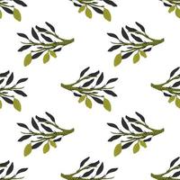 Isolated seamless pattern with exotic purple leaf branches and green lemon print on white background. vector