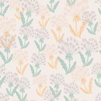 Pastel tones meadow style seamless pattern with dandelion hand drawn ornament. Herbal blue and orange print. vector