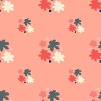 Summer simple style seamless pattern with doodle flower buds shapes. Pink pastel background. vector