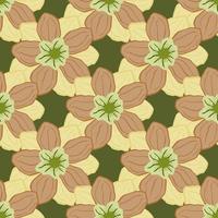 Spring style seamless pattern with light orange anemone buds print. Green background. Floral backdrop. vector