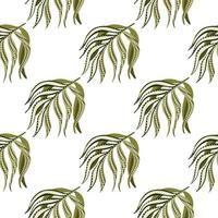 Seamless isolated pattern with green palm leaf elements print. White background. Natural tropic print. vector