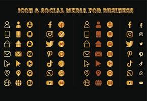 Gold icon and social media for business vector