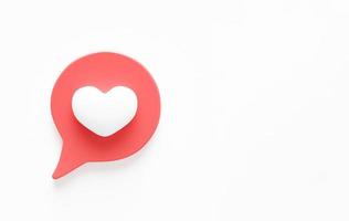 3d social media notification love icon. Social media notification love like heart icon isolated on white background with shadow and reflection 3D rendering photo