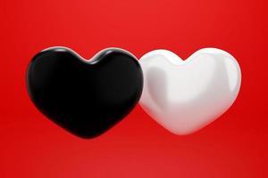 3D icon a black and white hearts on red background Cartoon minimal cute smooth. Valentine's Day concept. 3d render illustration photo