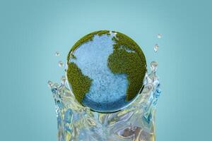 planet earth with vegetation and a splash of water photo