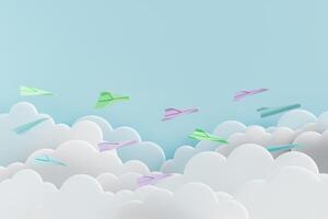 paper airplanes flying over transparent clouds photo