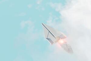 paper airplane with a propeller and clouds around photo