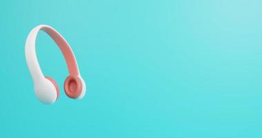 3D Rendering White Red headphones isolated on blue background photo