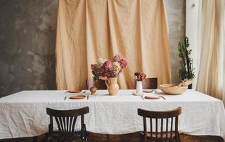 vintage table with rustic dishes