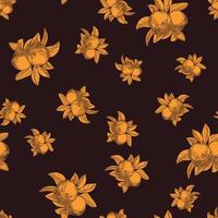 Yellow apples seamless pattern on black background. Vintage botanical wallpaper. vector